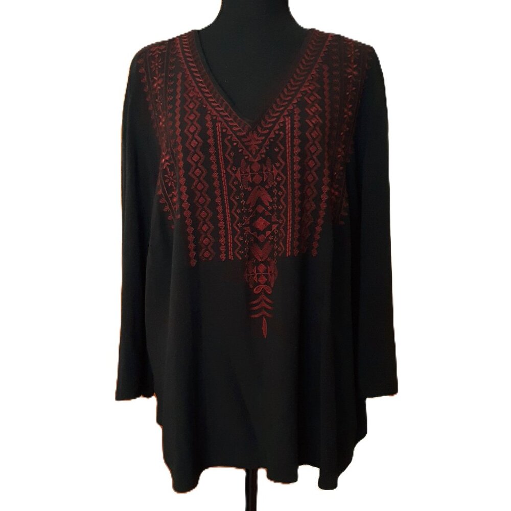 J. Jill Embroidered V Neck Tunic Top Blouse Wide Sleeves